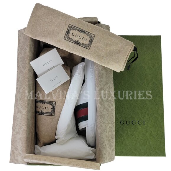GUCCI SHOES MENS WHITE RUBBER ACE SLIDE SANDAL w WEB DETAIL sz 9G 9.5 US main image 5
